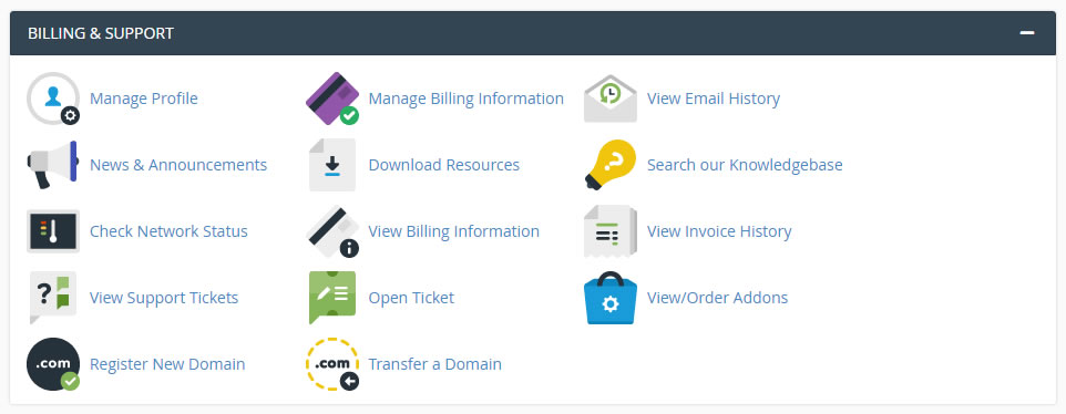 cpanel billing support section