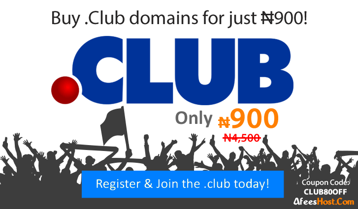 We just started a promotion for new .club domains for just ₦900! This applies only to new first-year registrations (not transfers or renewals). Also, don't forget .info, .org and .net domain registrations remain discounted as well.